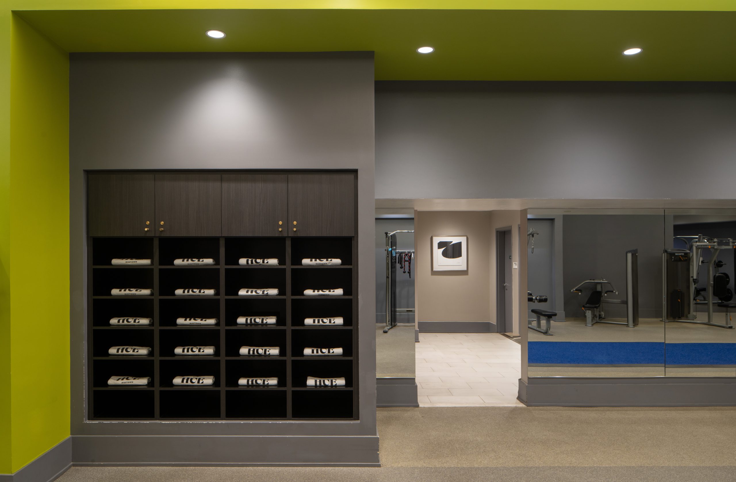 Fitness center at The Hue Midtown luxury apartments in Atlanta, GA