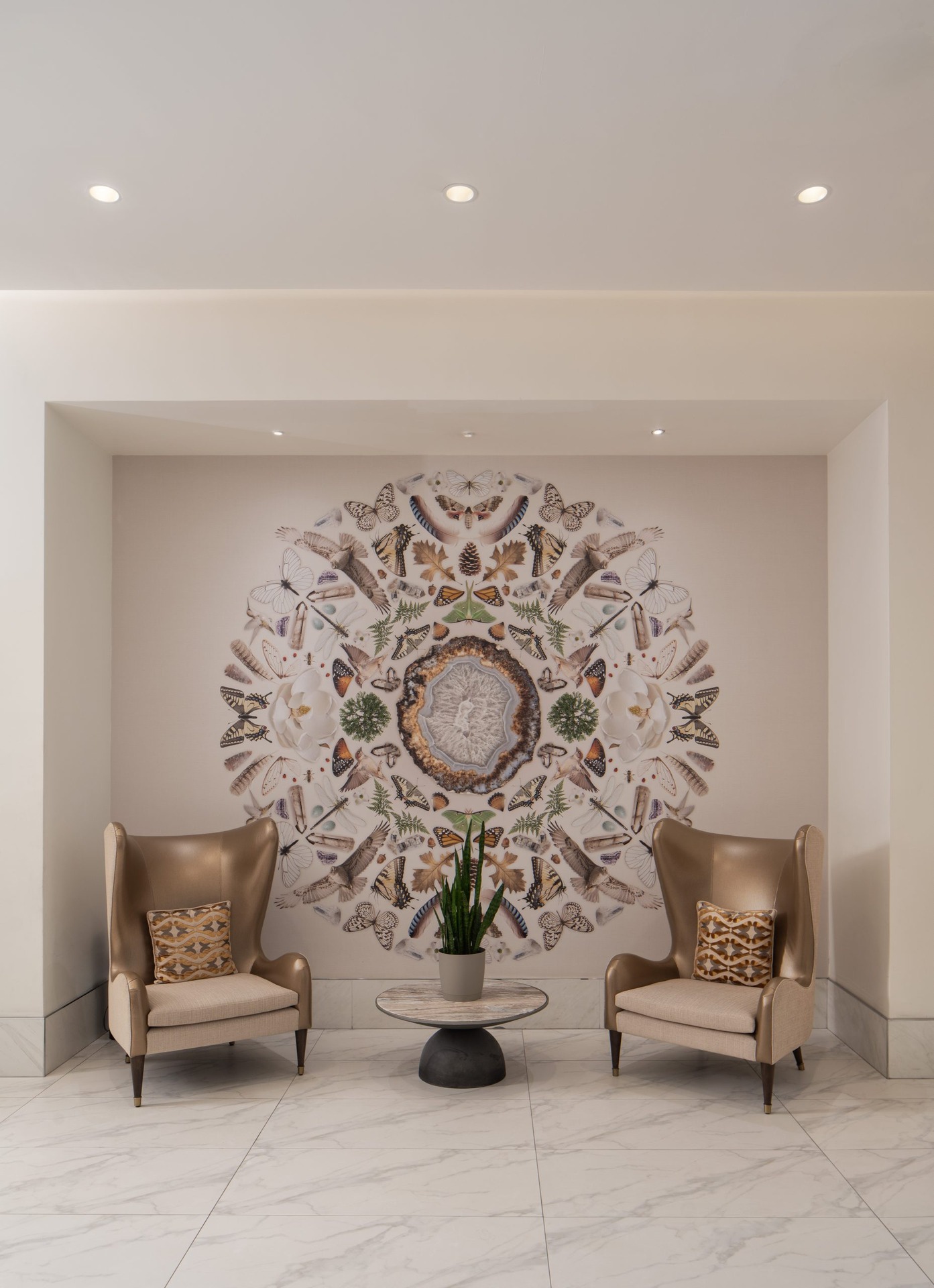 Wall art in the lobby of The Hue Midtown apartments in Atlanta, GA