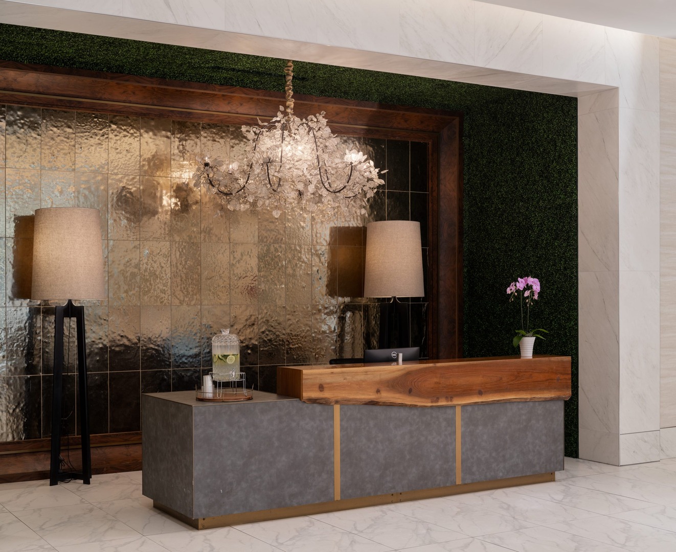 Concierge desk of The Hue Midtown luxury apartment complex in midtown Atlanta, GA
